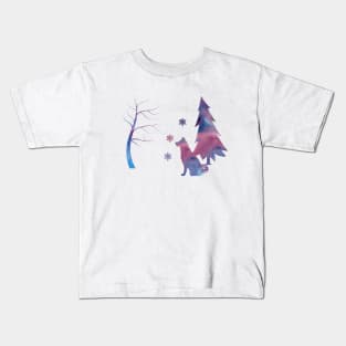 Akita Inu Winter Scene Snowflakes Kids T-Shirt